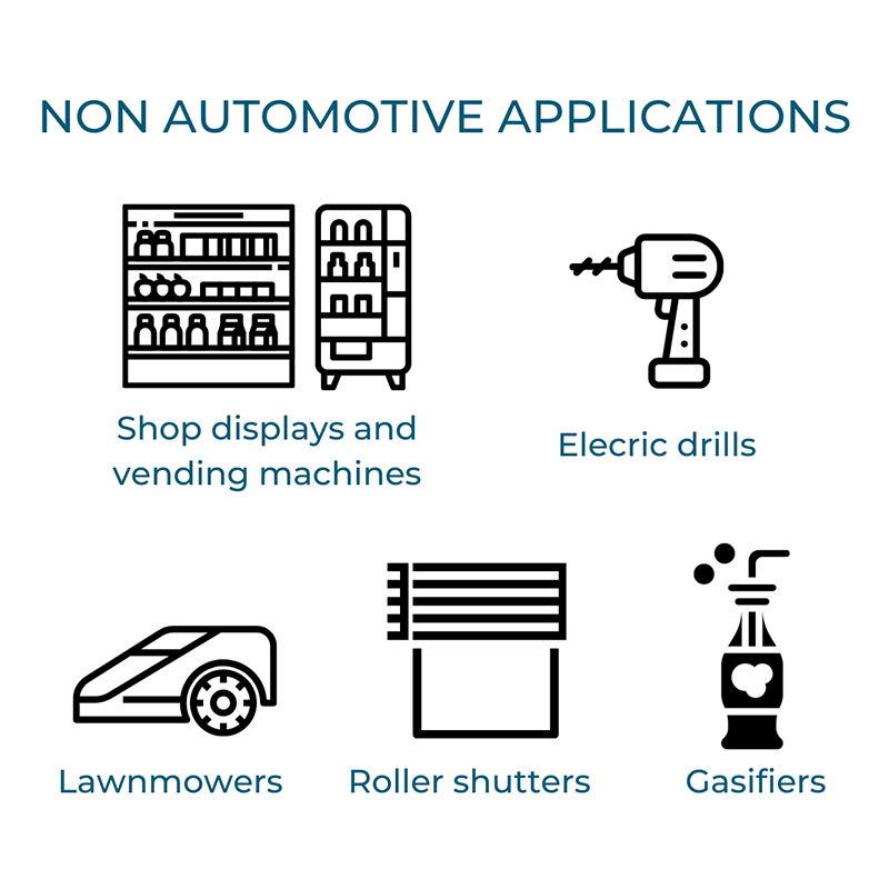 Non automotive applications with DE Series two ways dampers: shop displays and vending machines, electric drills, lawnmowers, roller shutters, gasifiers  