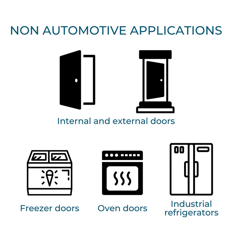 Non automotive applications with LE Series dampers: internal and external doors, freezer doors, oven doors, industrial refrigerators